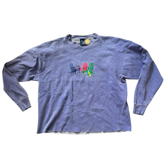 Washed Purple 90s Embroidered Adirondack Chair Sweater (Cropped)